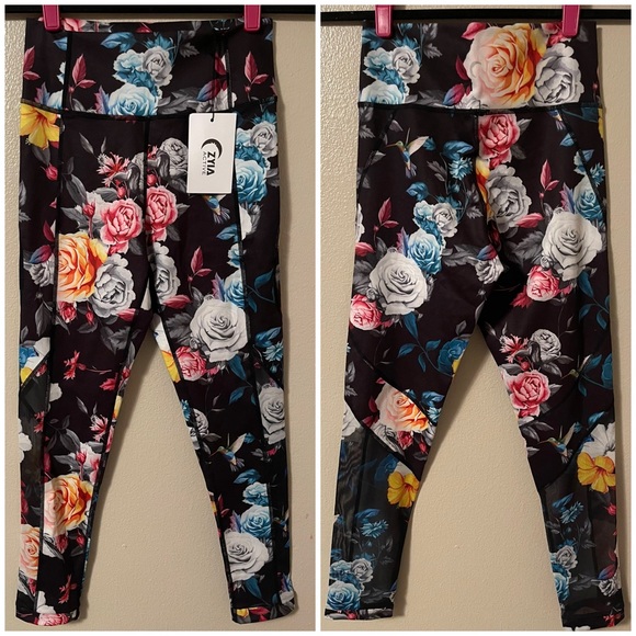 NWT ZYIA Dark Floral Mesh Leggings 7/8 - Picture 2 of 5